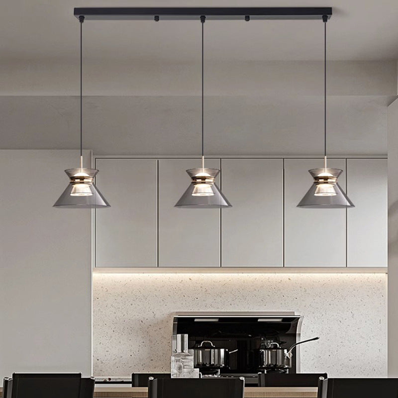 Moderne minimalistische runde Trichter Hardware Acryl LED Insel Licht Kronleuchter für Esszimmer 