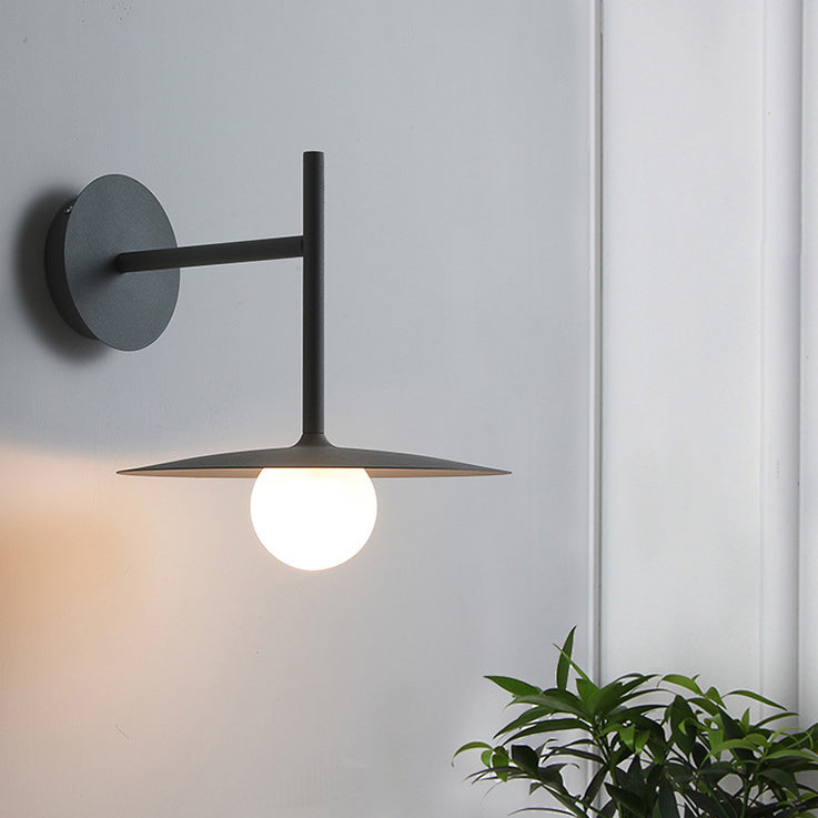 Modern Minimalist Iron Glass Disc Round Plate 1-Light Wall Sconce Lamp For Living Room