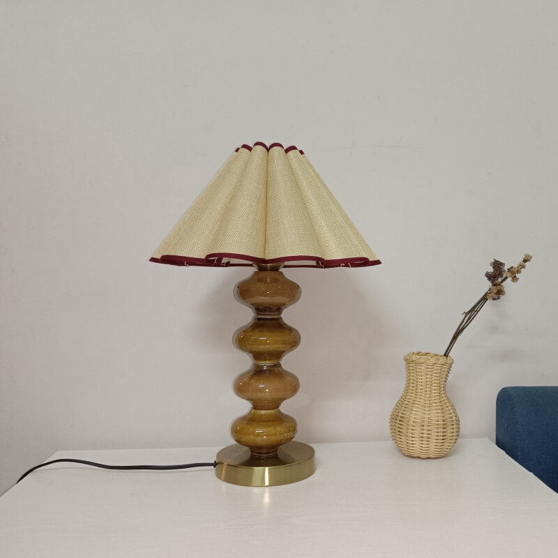 Japanese Vintage Canvas Petal Shade Ceramic Base 1-Light Table Lamp