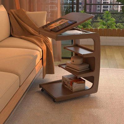 Table d'extrémité à couvercle rabattable en bois japonais traditionnel avec étagères de rangement à 4 niveaux pour salon 