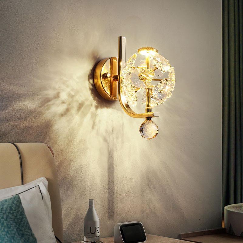 Modern Luxury Metal Iron Stainless Steel Crystal Ball Cylinder 1-Light Wall Sconce Lamp For Bedside
