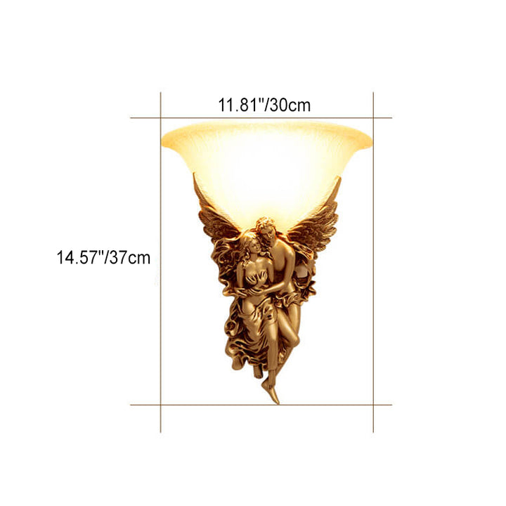 Traditional European Angel Resin Design Glass 1-Light Wall Sconce Lamp For Hallway