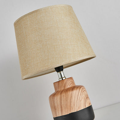 Lámpara de mesa de 1 luz de cerámica con tela de grano de madera minimalista moderna 