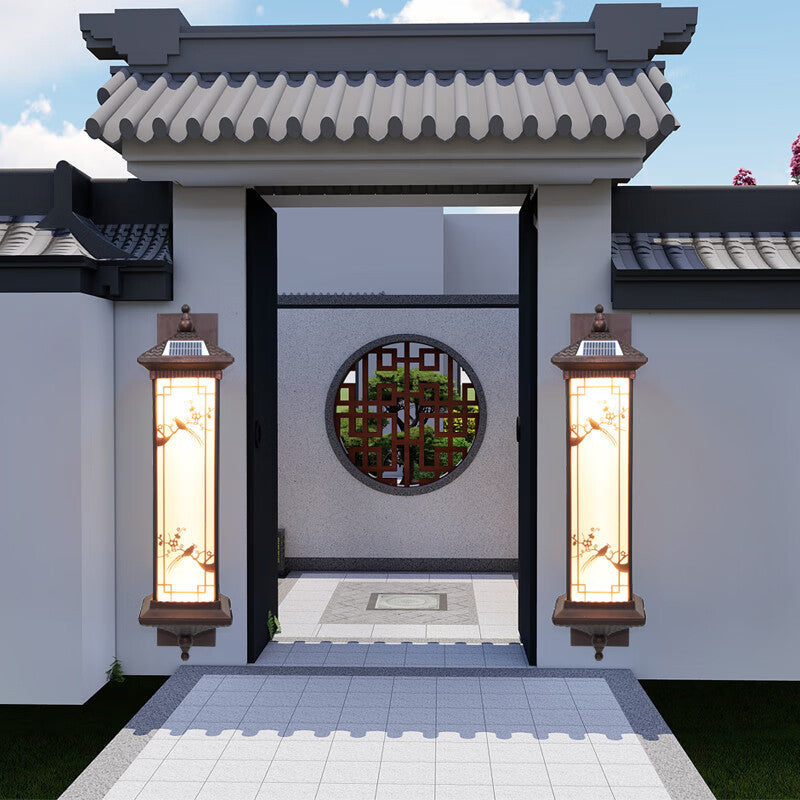 Traditionelle chinesische rechteckige Aluminiumglas-Solar-LED-Wandleuchterlampe für Garten