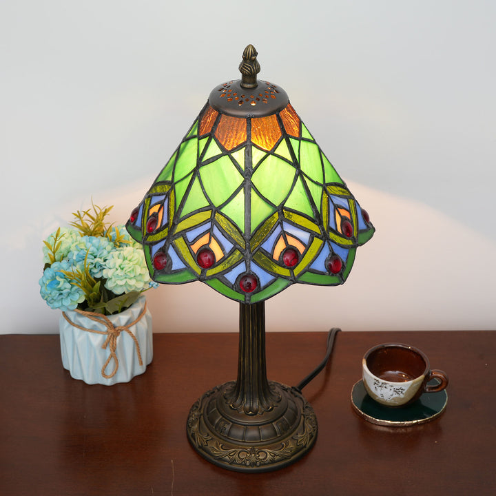 Lampe de table à 1 lumière avec perle conique en verre résine Tiffany traditionnel pour chevet 