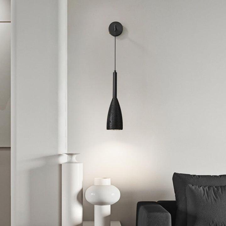 Modern Minimalist Cylindrical Copper Black Travertine 1-Light Wall Sconce Lamp For Living Room
