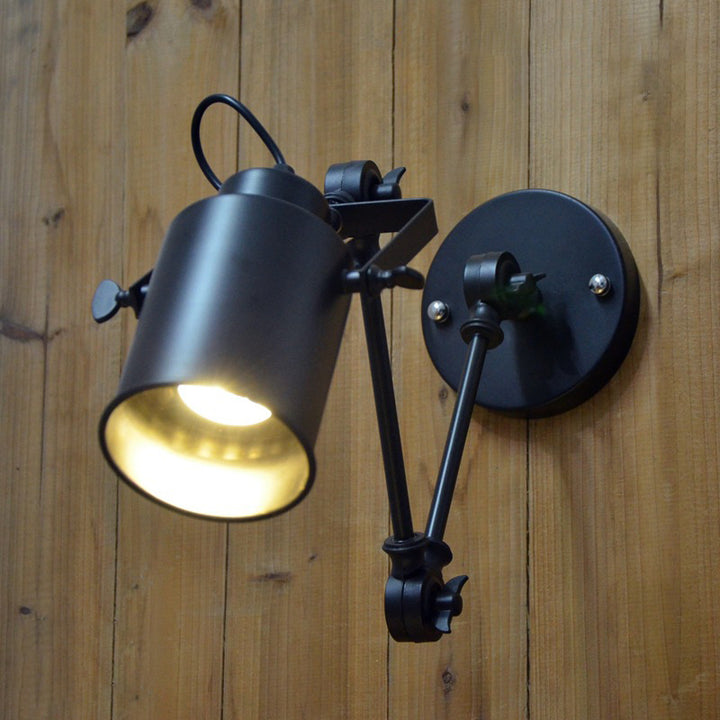 Zeitgenössische Industrie Zylinder Swing Arm Eisen Aluminium 1-Licht Wandleuchte Lampe für Wohnzimmer 