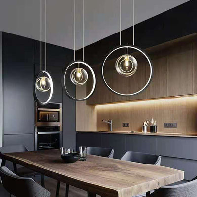 Lustre Suspendu Moderne Minimaliste Cercle Orbe Fer Verre 1/3/5 Lumière Pour Salon 