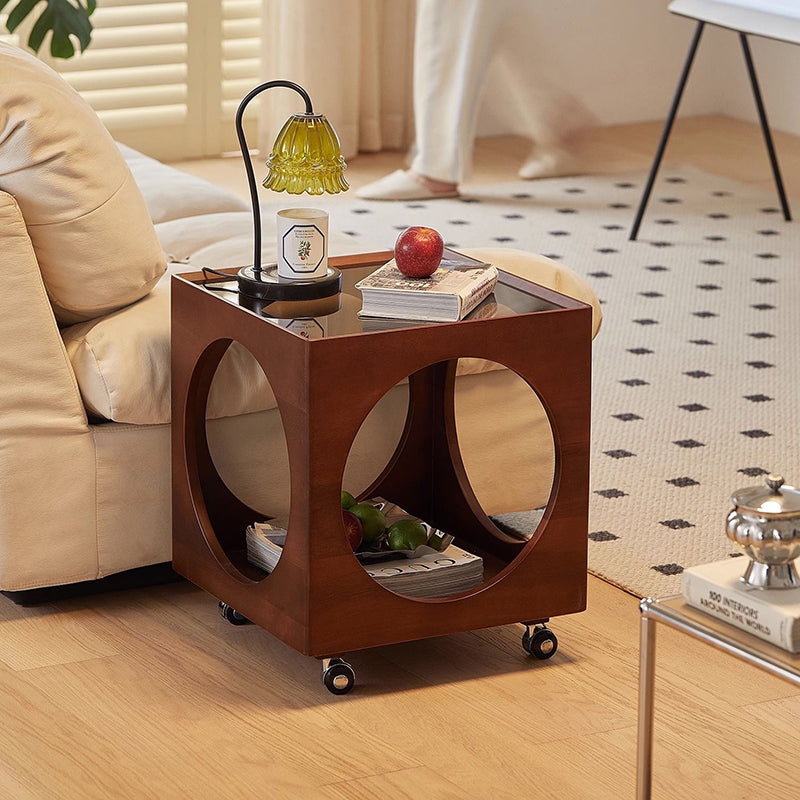 Zeitgenössischer nordischer quadratischer Holzcouchtisch 2-stufig für das Wohnzimmer 
