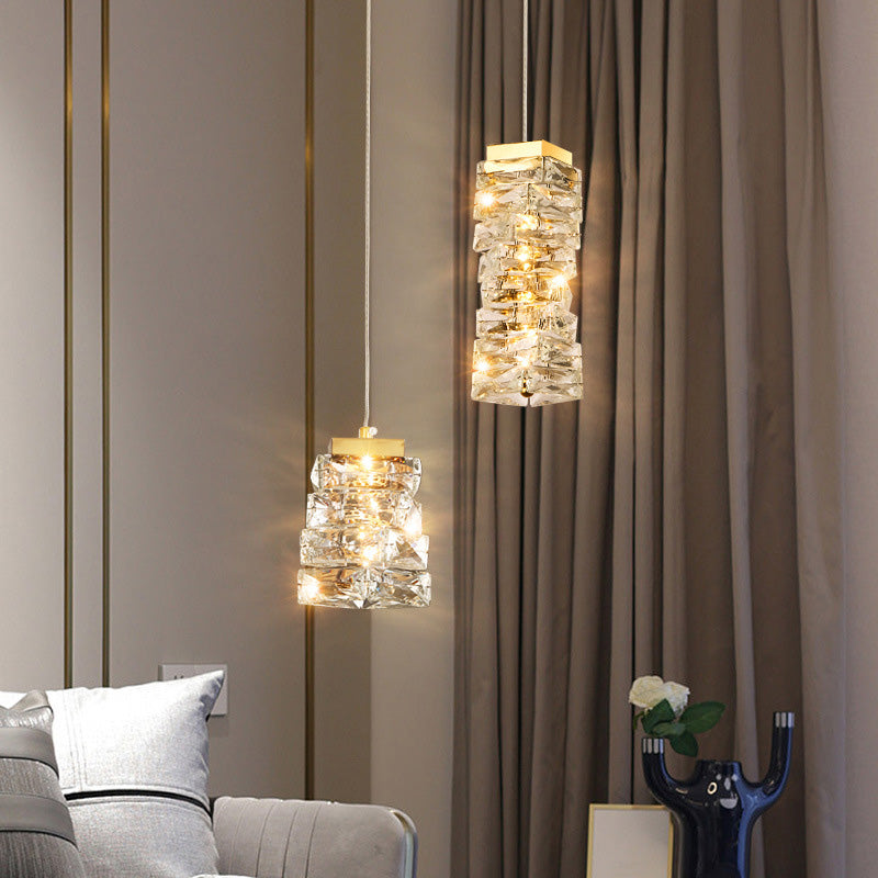 Moderne Luxus Edelstahl Kristall Unregelmäßige Spalte LED Pendelleuchte Für Wohnzimmer 