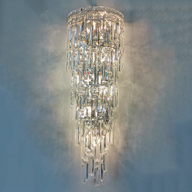 Contemporary Luxury Crystal Tassel Half Post 1-Light Wall Sconce Lamp For Living Room