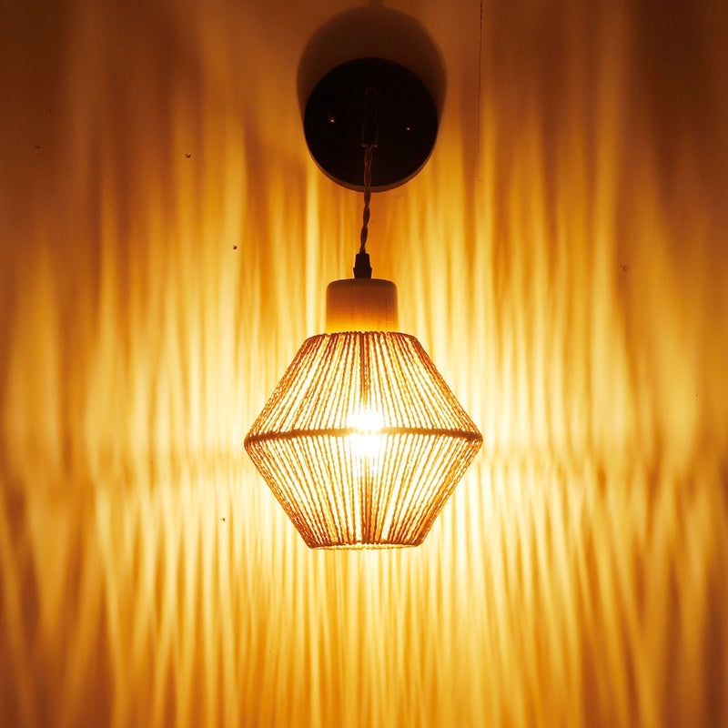 Traditionelle japanische runde Holz-Rattan-Wandleuchte mit 1 Licht für Wohnzimmer 