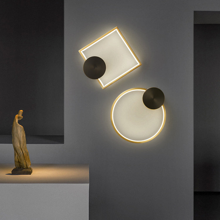 Lámpara de Aplique de Pared LED de Triángulo Cuadrado Círculo de Acrílico Latón Minimalista Moderna Para Sala de Estar 