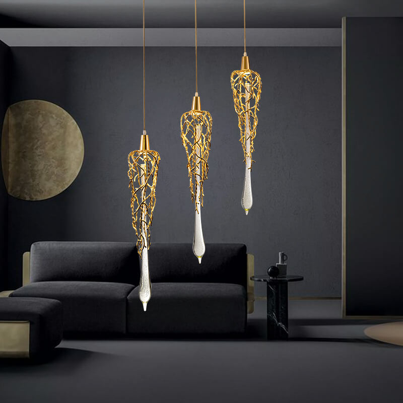 Modern Luxury Teardrop Line Aluminum Crystal 1-Light Pendant Light For Living Room