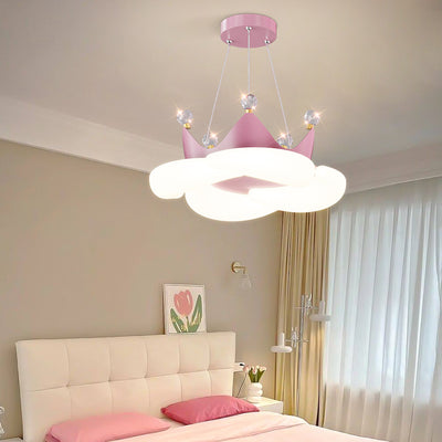 Lámpara colgante LED de sombra redonda PE con corona de cristal creativa contemporánea para dormitorio 