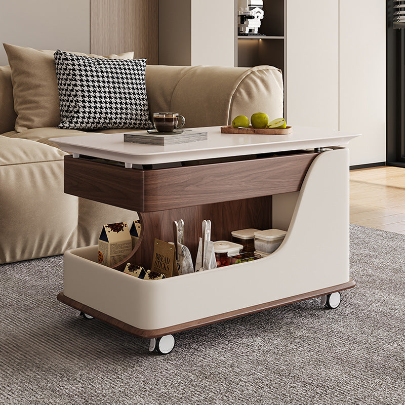 Table de bout en bois rectangulaire rétro contemporain avec plateau à 4 rangements amovibles pour salon 