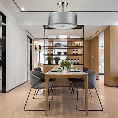 Moderne minimalistische runde Eisengewebe 3-Licht Halbbündige Deckenleuchte für Wohnzimmer 