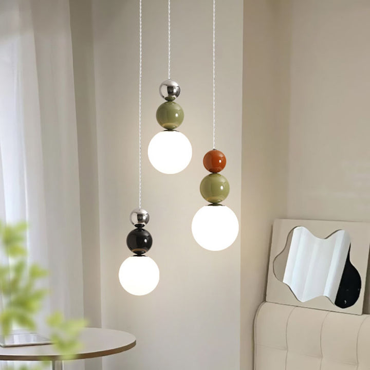 Lámpara colgante de vidrio de hierro con bola redonda minimalista moderna de 1 luz para dormitorio 