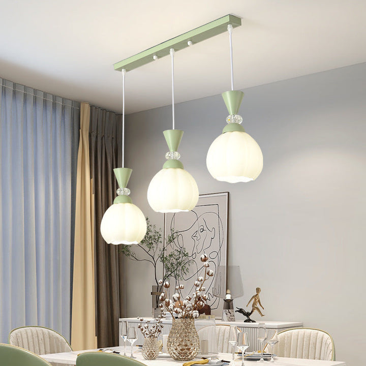 Lustre contemporain à fleurs en verre crème créative avec boutons de fleurs en fer à 3/5 lumières pour chambre 