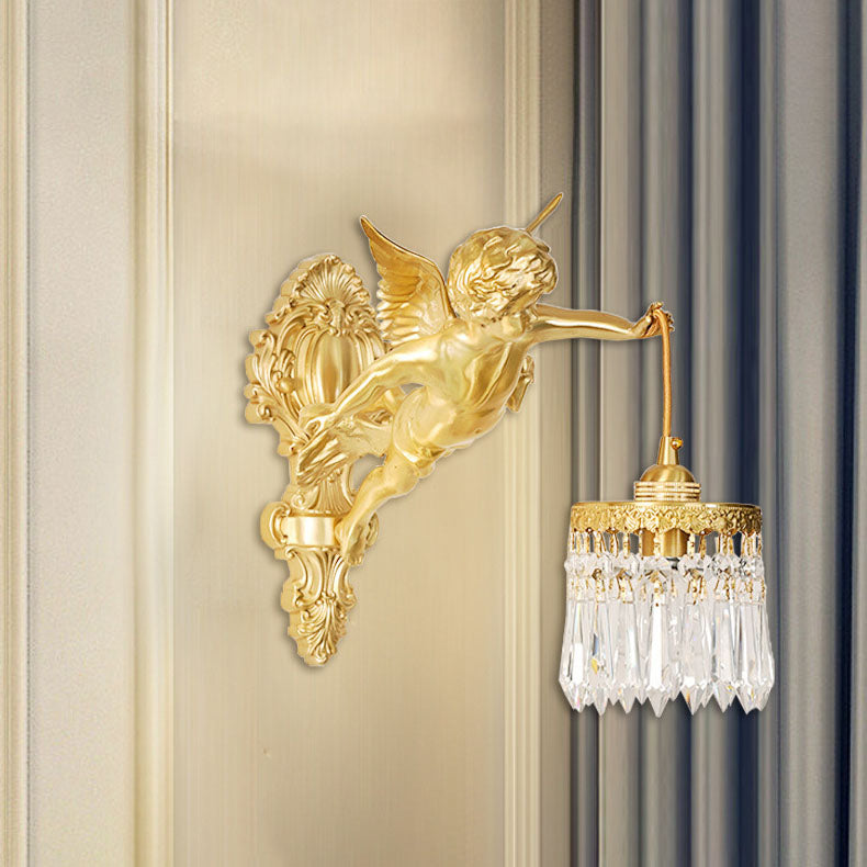 Applique murale 1 lumière en laiton avec cristal de luxe léger français en forme d&