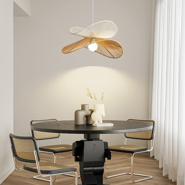 Traditionelle Vintage Holz Papier Seil Weben Strohhut Form 1-Licht Pendelleuchte für Wohnzimmer 