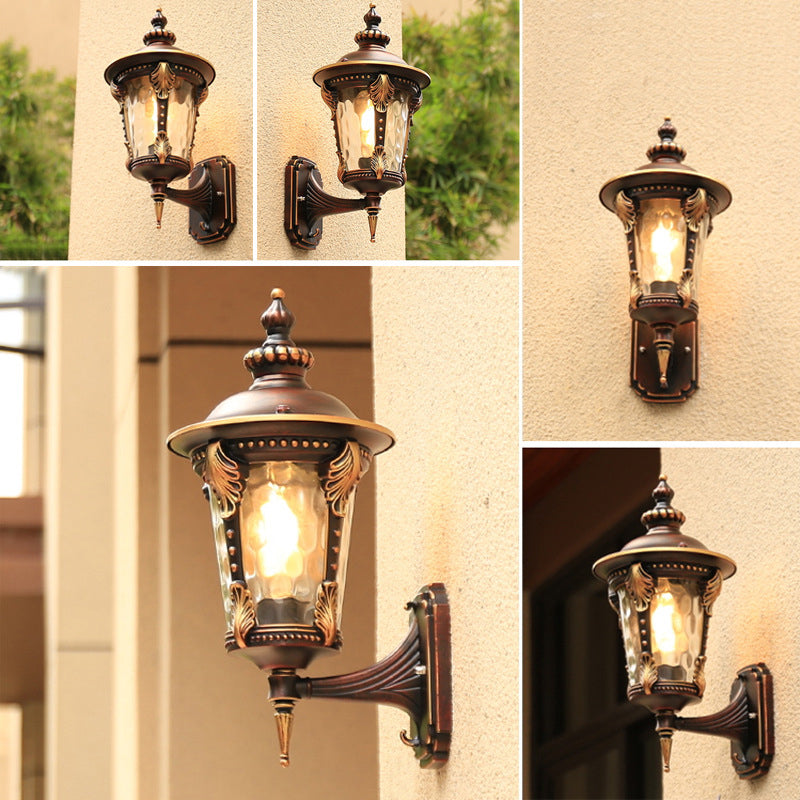 Traditionelle europäische Zylinder-Viereck-Aluminiumglas-Wandleuchte mit 1 Licht für die Außenterrasse 