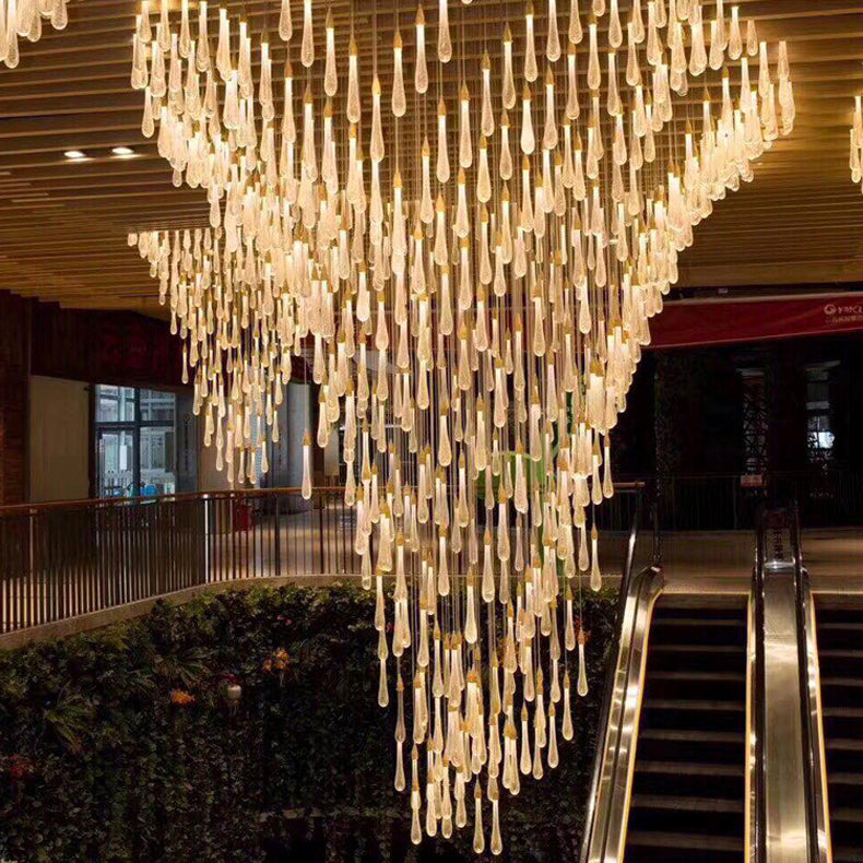 Modern Simplicity Iron Aluminum Crystal Drop Meteor Shower LED Pendant Light For Dining Room