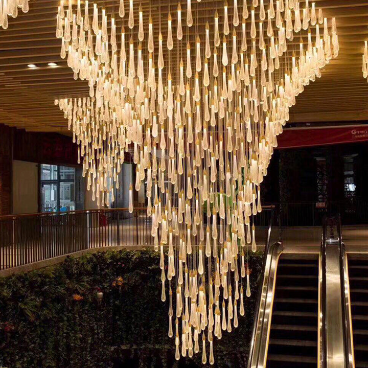 Modern Simplicity Iron Aluminum Crystal Drop Meteor Shower LED Pendant Light For Dining Room