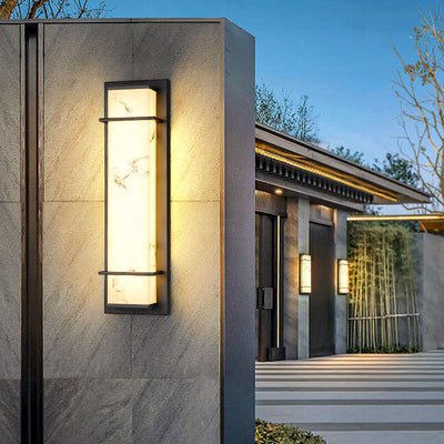 Contemporary Industrial Imitation Marble Resin Lampshade Column LED Outdoor Waterproof Wall Sconce Lamp For Garden