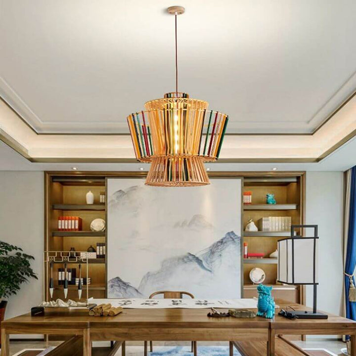 Suspension Luminaire Tressage Bois Rustique Moderne 1 Lumière 