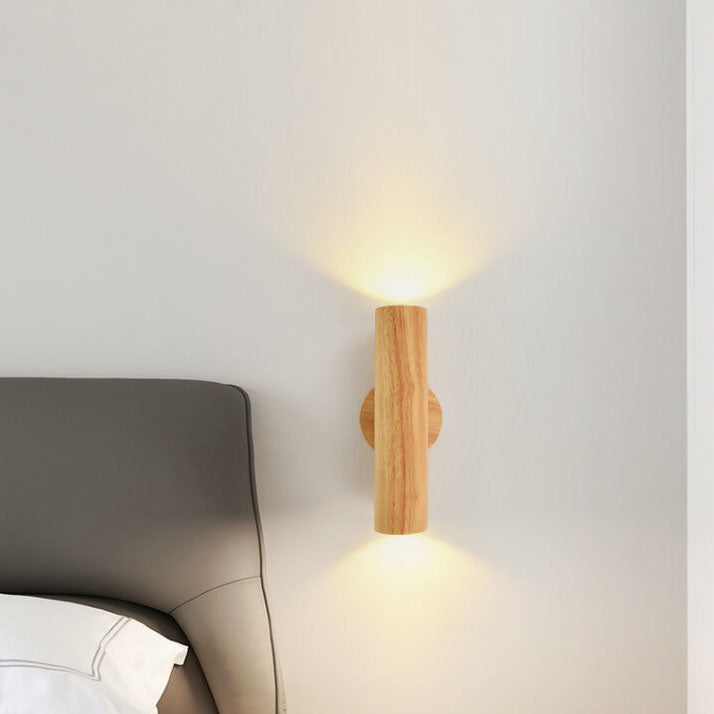Applique murale LED à double tête en bois massif simple et moderne 