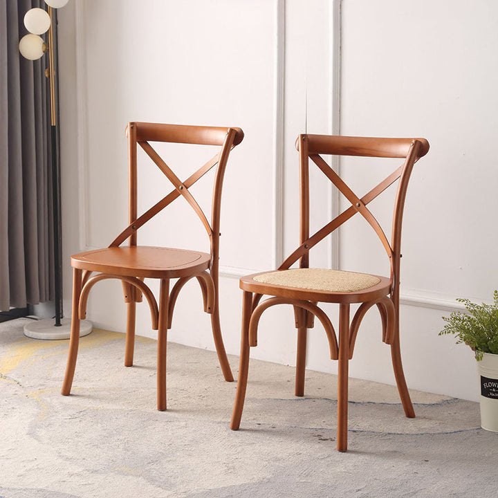 Traditioneller rustikaler Weben Rattan Holz Schwamm runder rechteckiger Esszimmerstuhl Rückenlehne für Esszimmer 