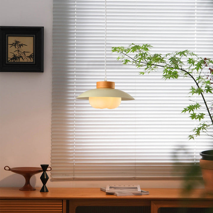 Modern Minimalist Round Ball Bowl PE Wood Iron 1-Light Pendant Light For Bedroom