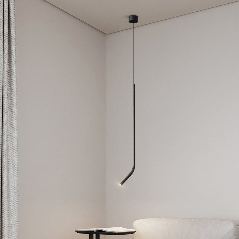 Lámpara colgante LED de tubo fino curvado minimalista moderno de cobre para dormitorio 