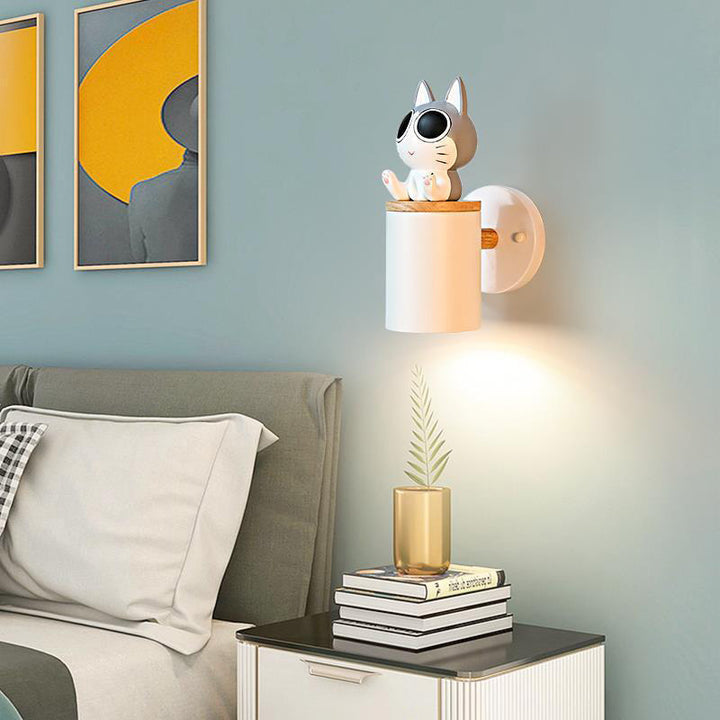 Applique murale 1 lumière en bois massif résine fer colonne de créature de dessin animé minimaliste moderne pour chambre 