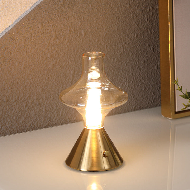 Zeitgenössische Einfachheit Glas Spinner Gyroskop Metall Basis LED USB Tisch Lampe Für Schlafzimmer 