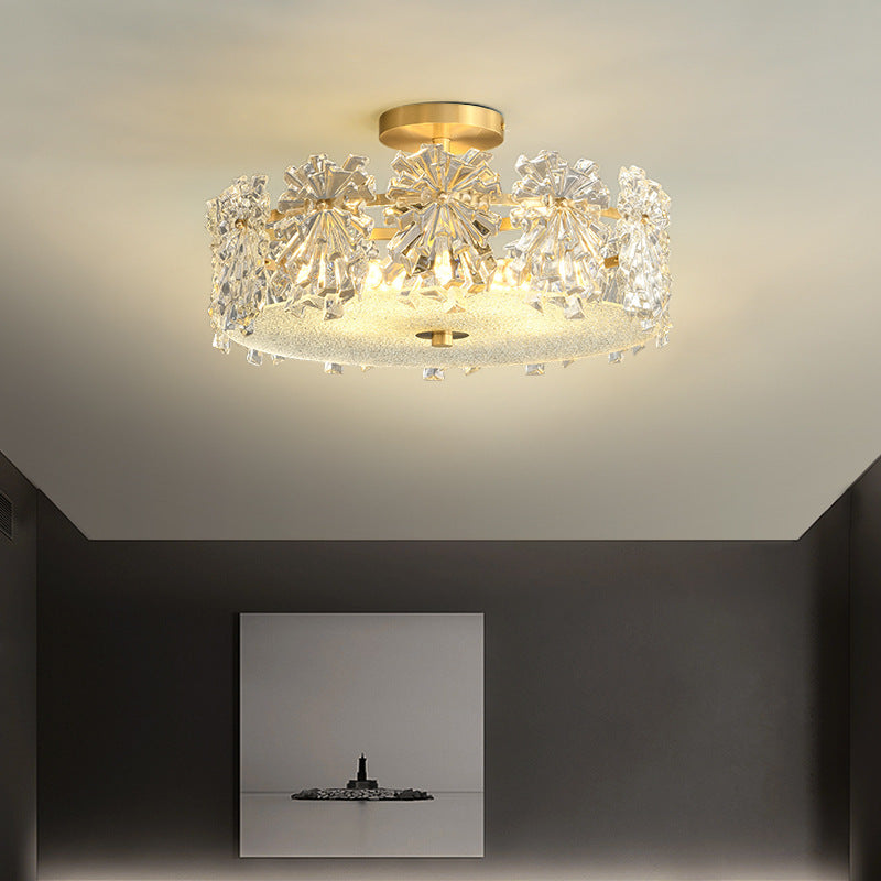 Plafonnier moderne minimaliste rond en verre et cuivre 4/6 pour salon 