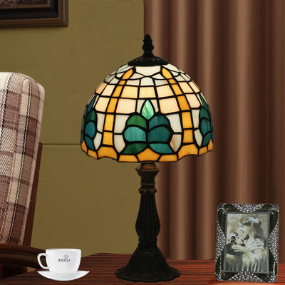 Tiffany Retro Mediterrane Blätter Buntglas 1-Licht Tischlampe 