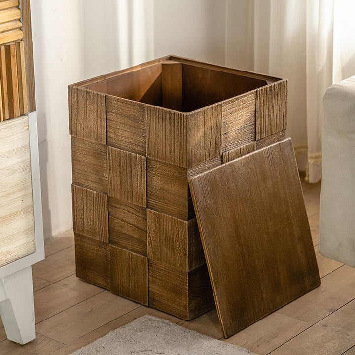 Traditioneller Vintage Quadratischer Massivholz Beistelltisch 1-Etage Für Wohnzimmer 