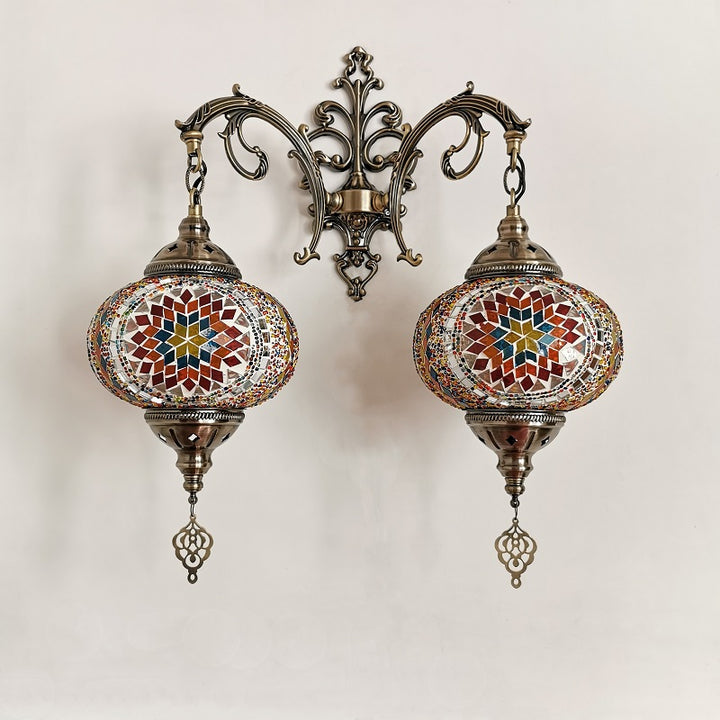 Applique murale à 2 lumières en verre teinté Tiffany décoratif lanterne matériel 