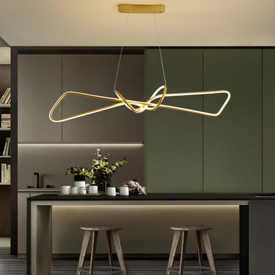 Lustre contemporain en aluminium de luxe avec bande LED en spirale pour îlot, pour salon 