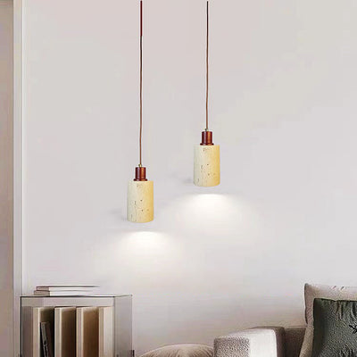 Lámpara colgante de 1 luz de travertino amarillo cilíndrico tradicional japonés para dormitorio 