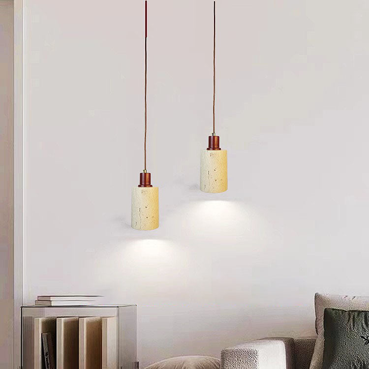 Lámpara colgante de 1 luz de travertino amarillo cilíndrico tradicional japonés para dormitorio 