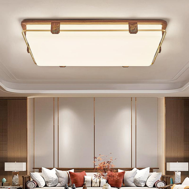 Luz de techo LED empotrada de acrílico, cobre, nogal chino tradicional, redonda, cuadrada, rectangular para sala de estar 