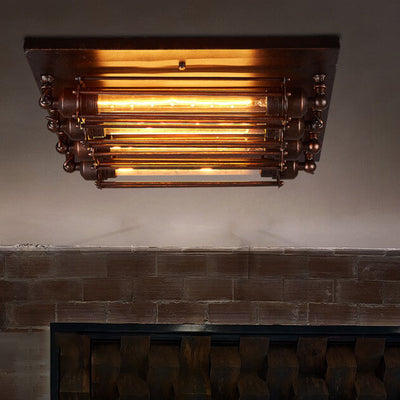 Nostalgic Industrial Iron Glass Strip 4-Light Flush Mount Ceiling Light
