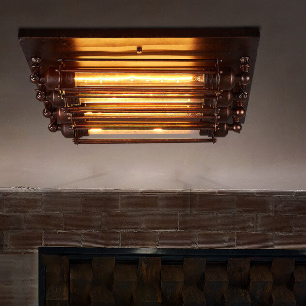 Luz de techo empotrada de 4 luces con tira de vidrio de hierro industrial nostálgico 