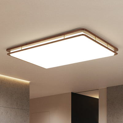 Plafonnier LED rond géométrique minimaliste moderne en bois de noyer et acrylique pour salon 