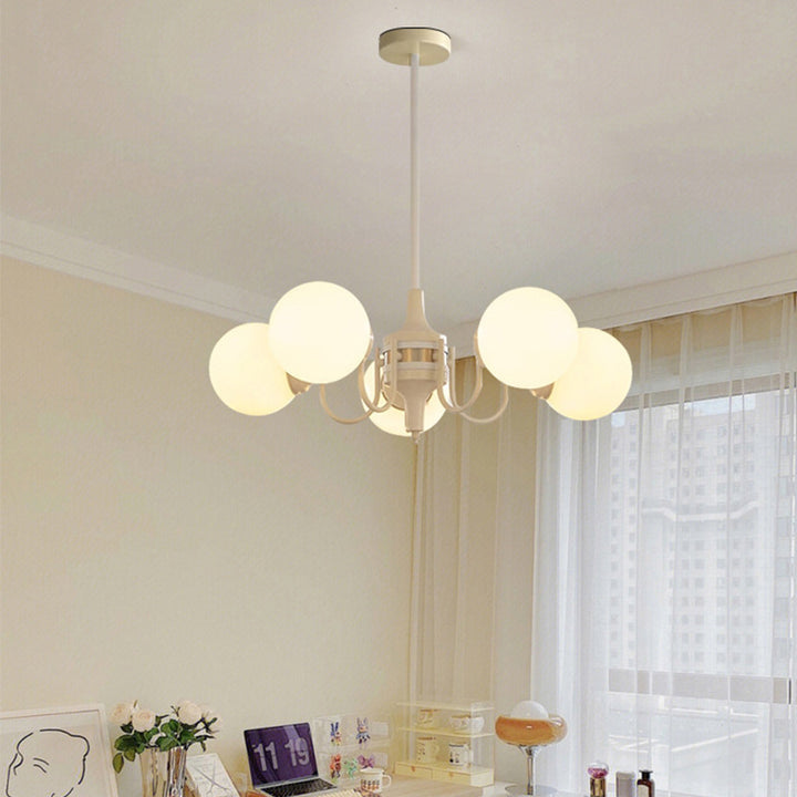 Zeitgenössischer Retro-Zweig, gebogene Stange, runde Kugel, Eisen, Glas, 3/5 Lichter, Kronleuchter für Wohnzimmer 
