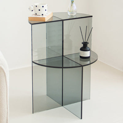 Table d'appoint semi-circulaire scandinave contemporaine en acrylique à 2 niveaux pour salon 