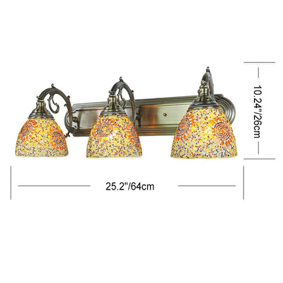 Tiffany Mediterranean Horn Stained Glass 3-Light Bathroom Vanity Mirror Front Wall Sconce Lamp